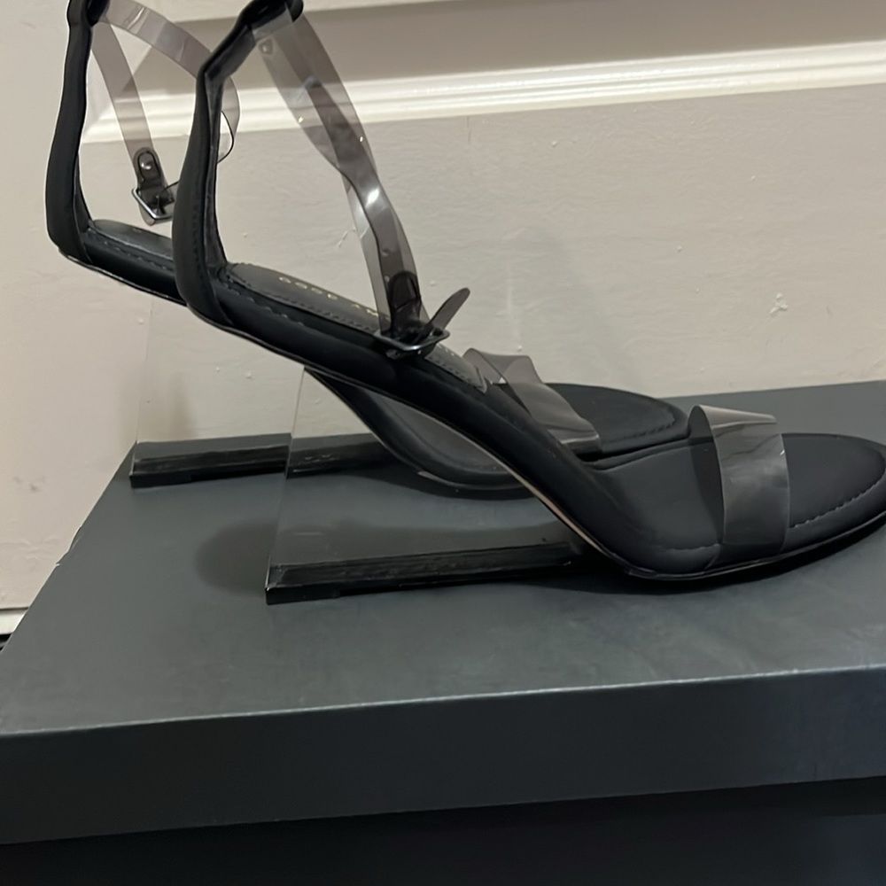 GOOD AMERICAN CINDER F*CKING RELLA “GLASS” Lucite wedges, smoky black strap - Picture 2 of 6
